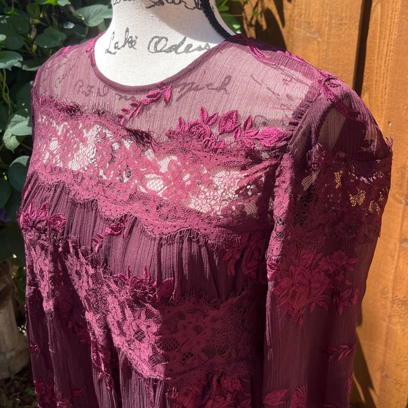 The Kooples Burgundy Lace Mini Cocktail Party Date Night Dress Size S Small NWT - Picture 3 of 8